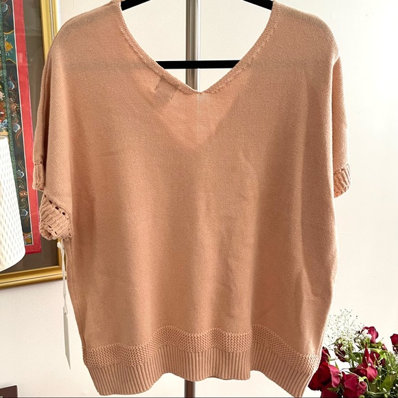 Joie Women's Cotton Peach Pink V-Neck Short Bat Sleeves Knit Sweater Size US XL - Picture 5 of 16